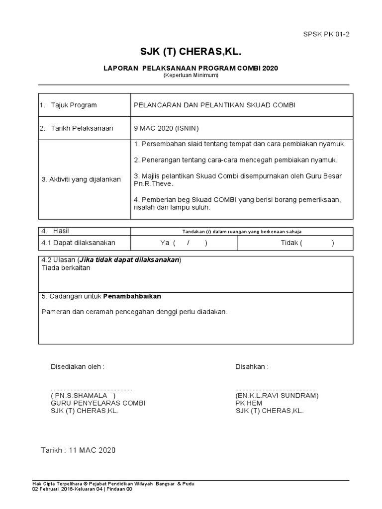 Laporan Pelaksanaan Program Combi 2020 | PDF