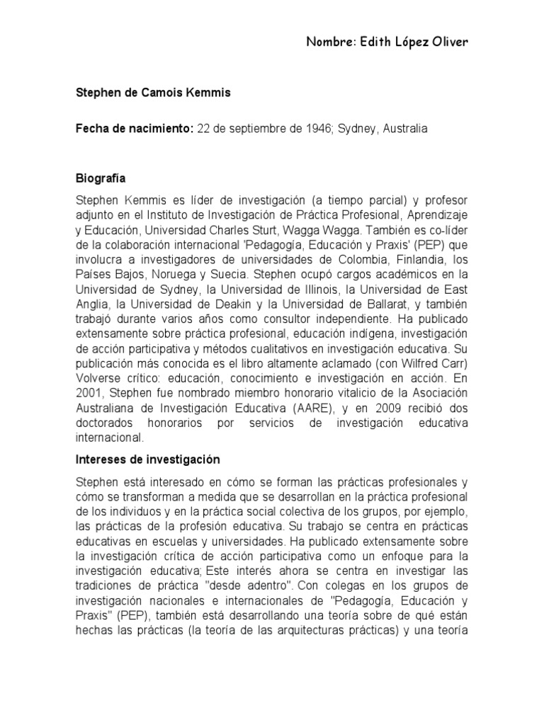 Stephen Kemmis | PDF | Plan de estudios | Investigación para la Acción