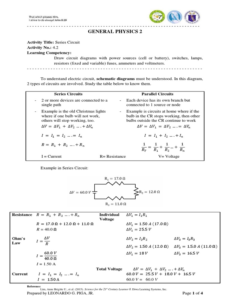 General Physics 2: Activity Title: Series Circuit Activity No.: 4.2 ...