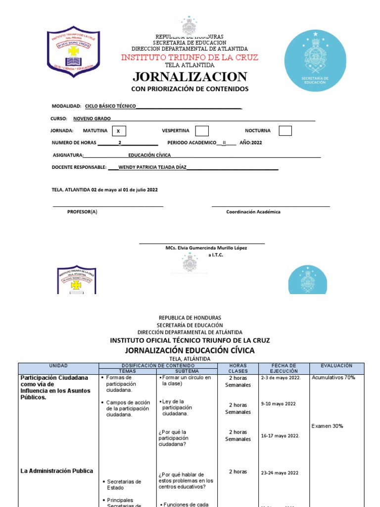 Jornalizacion De Clases 2022 Honduras Image to u