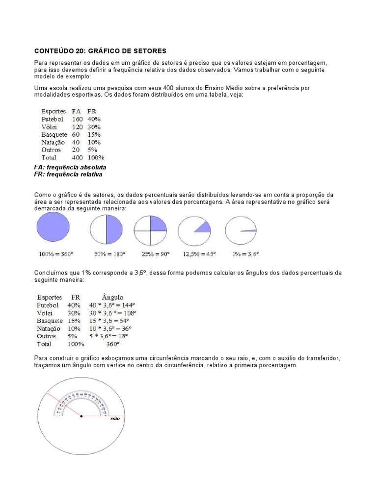 Exercícios de Gráfico de Setores 7º Ano | PDF | Gráfico de pizza ...