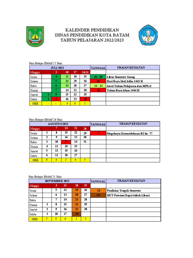 Kalender Pendidikan Dinas | PDF