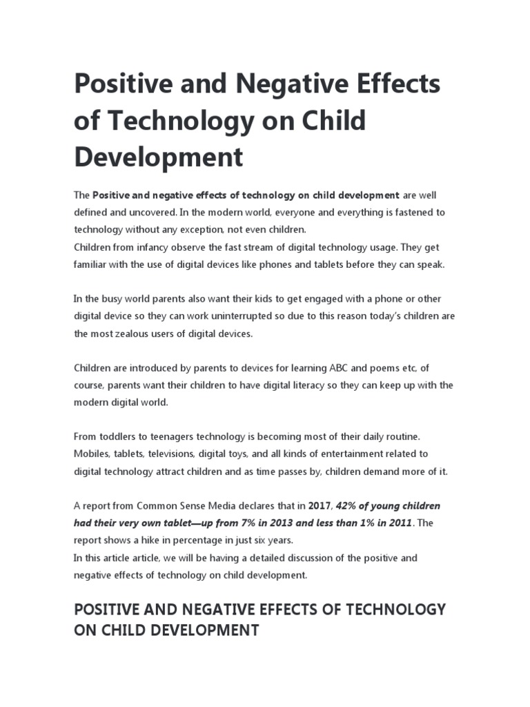 Positive and Negative Effects of Technology On Child Development | PDF ...