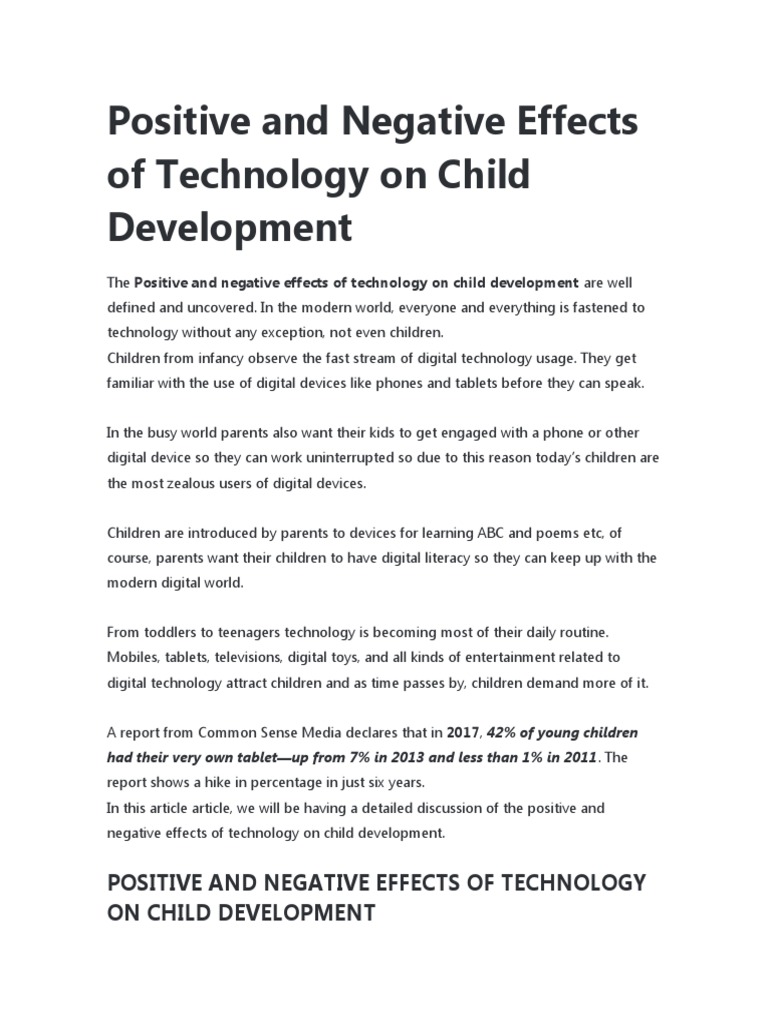 Children and Technology: Positive and Negative Effects