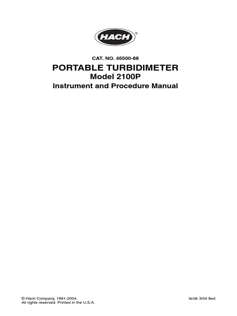 Portable Turbidimeter Instrument and Procedure Manual PDF