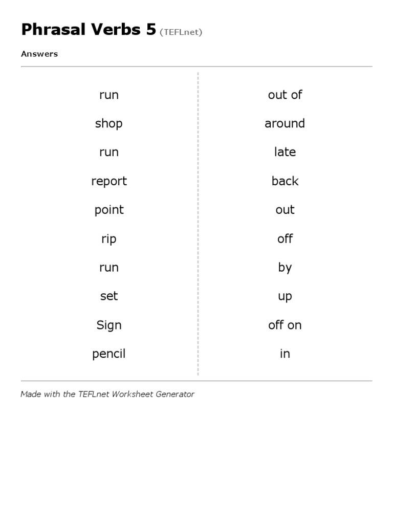 Match Up - Answers - Phrasal Verbs 5 | PDF