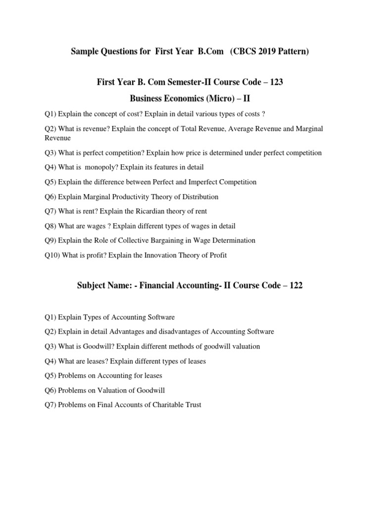 Sample Question BCom 2019 Pattern | PDF | Banks | Taxes
