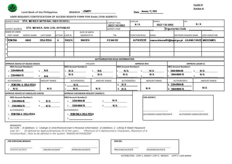 User Access Rights Request Form | PDF | Security | Computer Security