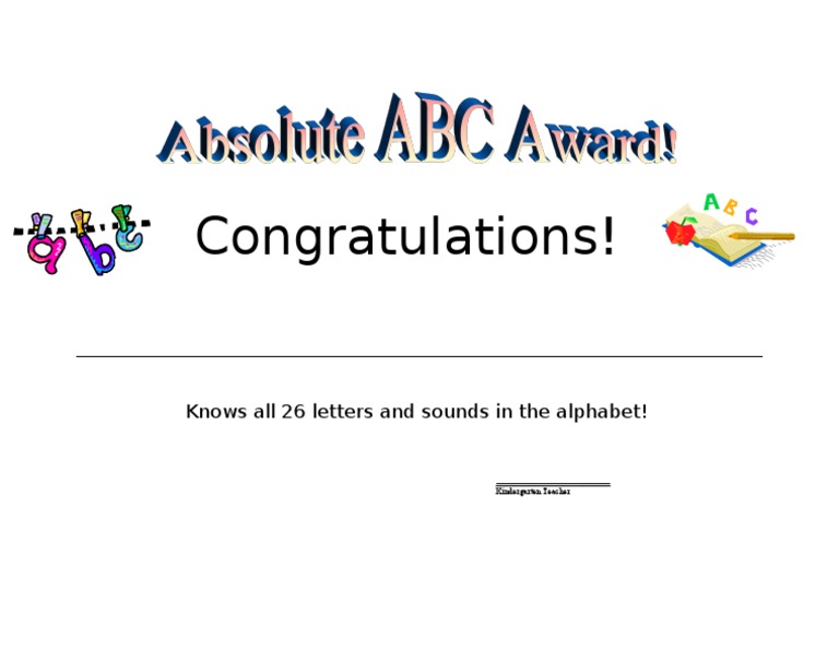 Kindergarten Alphabet Mastery Certificate | PDF | Writing | Collation