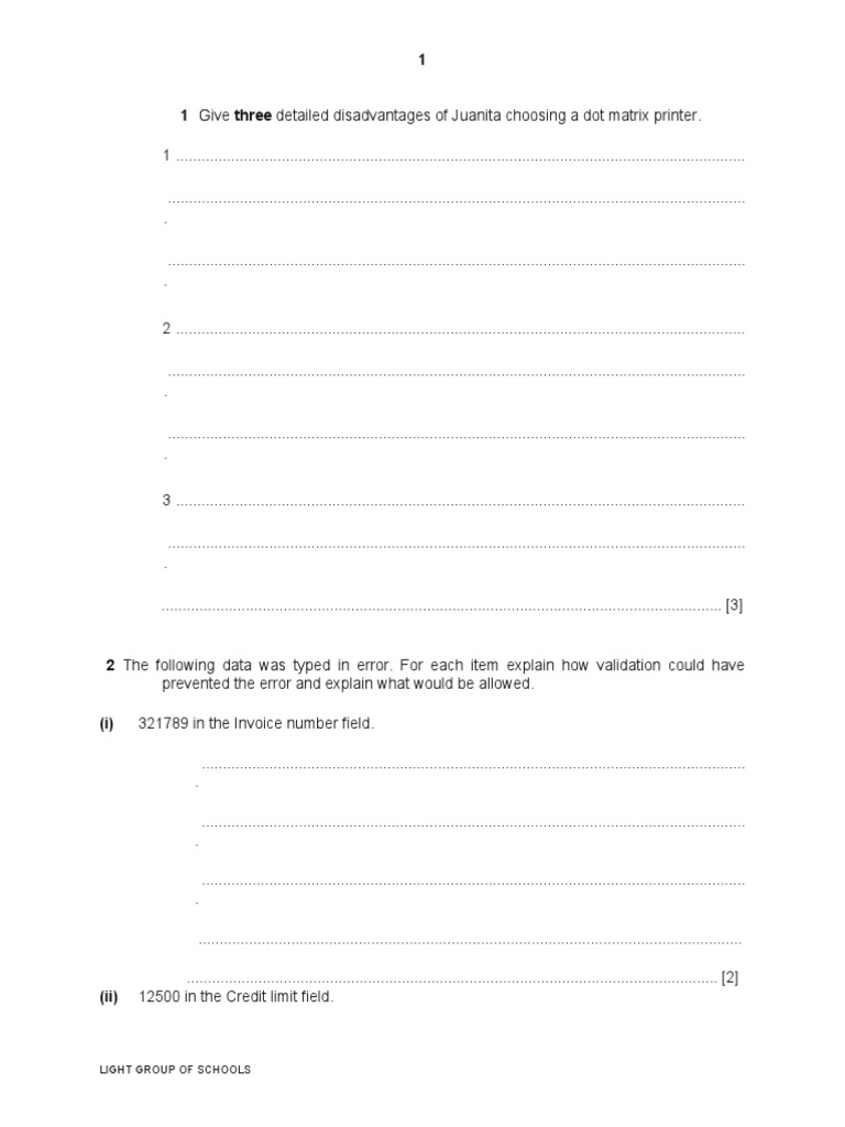 1 1 Give Three Detailed Disadvantages of Juanita Choosing A Dot Matrix