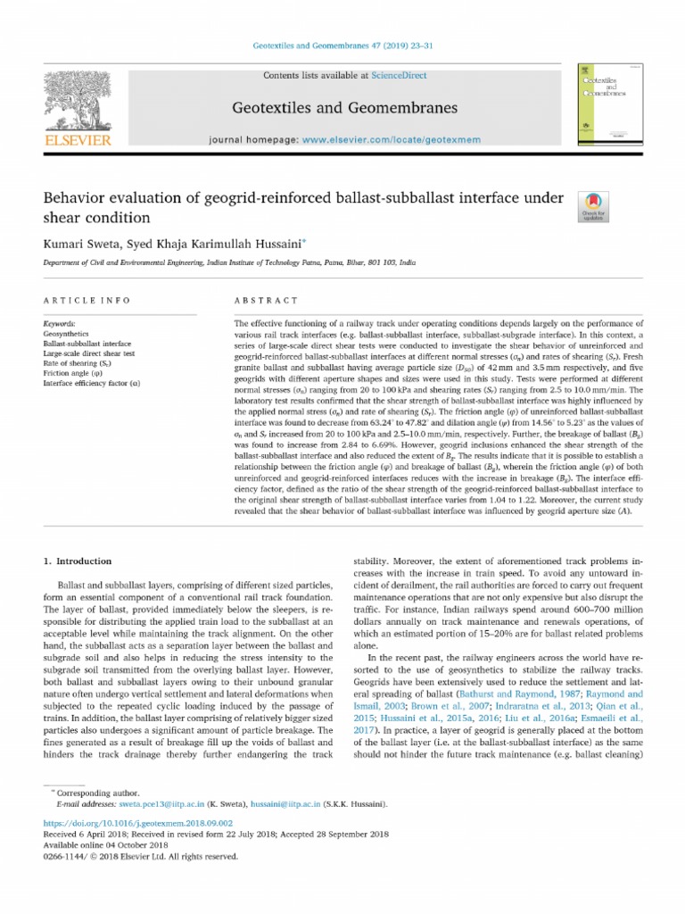 Behavior Evaluation of GeogridReinforced BallastSubballast Interface