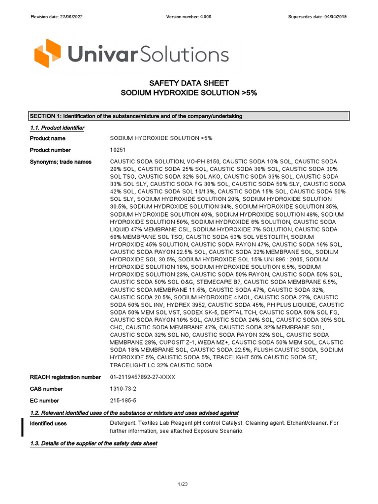 Safety Data Sheet Sodium Hydroxide Solution 5 PDF Sodium Hydroxide