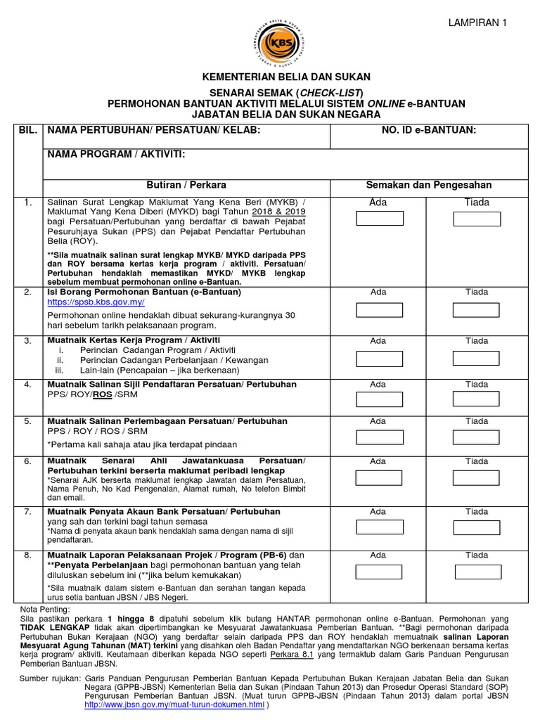 Lampiran 1 - Senarai Semak | PDF