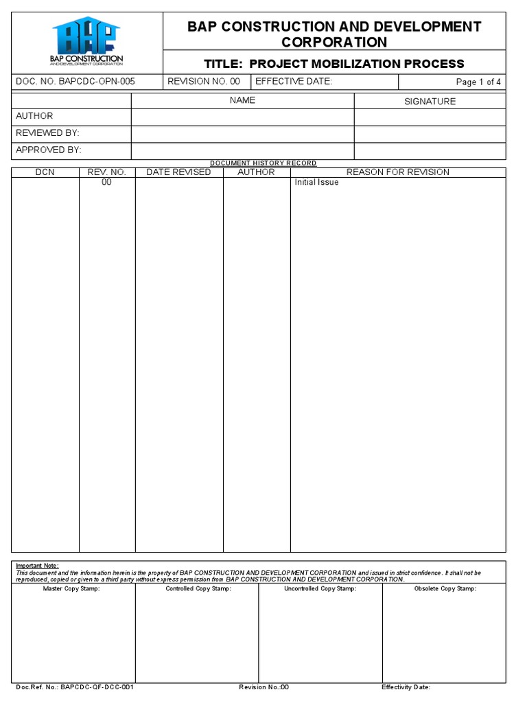 Project Mobilization Process | PDF