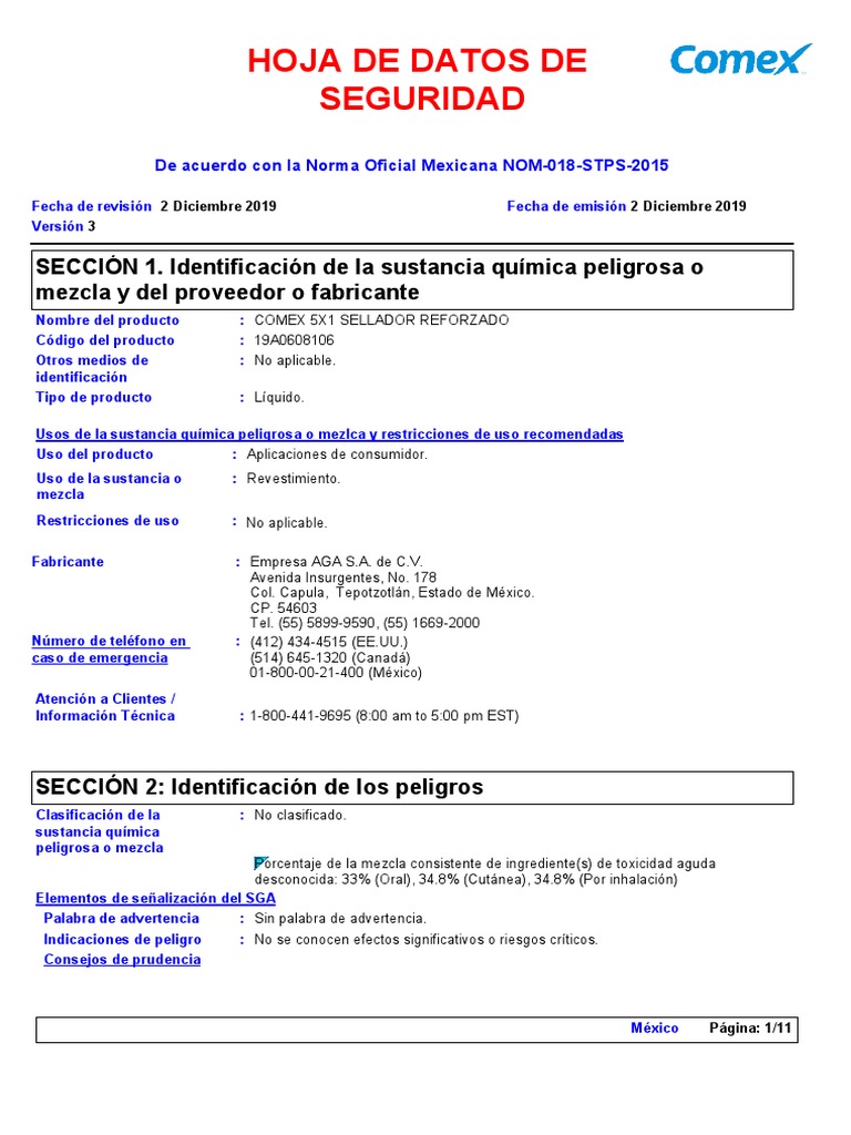 SDS Sellador 5X1 | PDF | Contaminación | Residuos