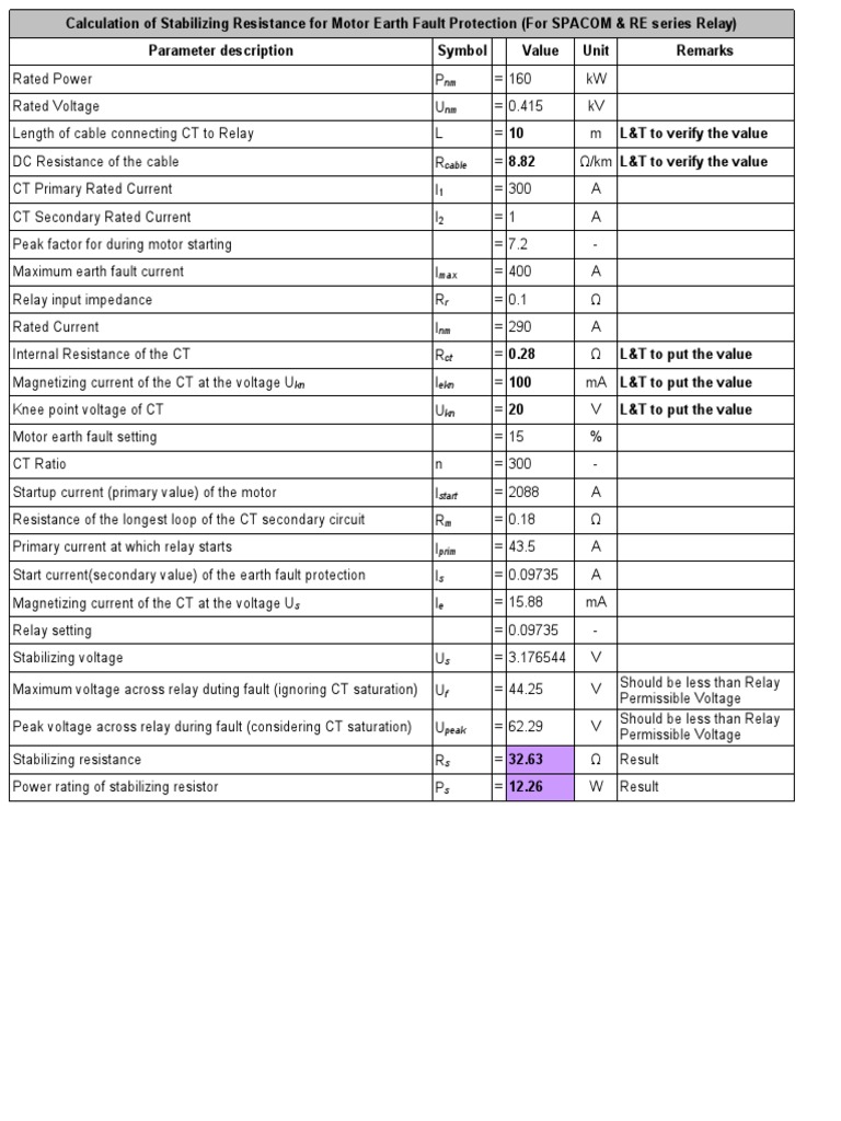 Stabilizing Resistor Calculation PDF Relay Voltage