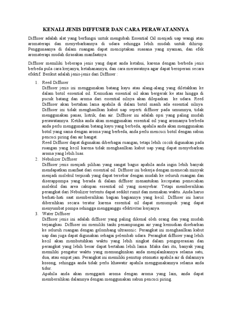 Jenis dan Perawatan Diffuser Aromaterapi | PDF