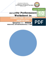 Activity Performance Worksheet In: Computer Systems Servicing