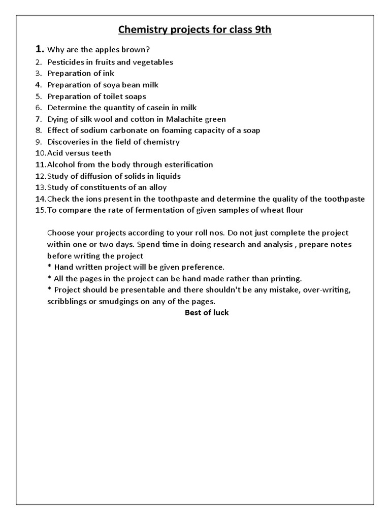 Class 9 Chemistry Project Ideas | PDF | Cooking, Food & Wine