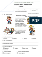 Avaliação Turma 3o Ano Vespertino Português 2o Bimestre