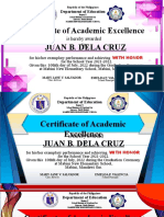 Certificate of Academic Excellence Juan B. Dela Cruz: Is Hereby Awarded To