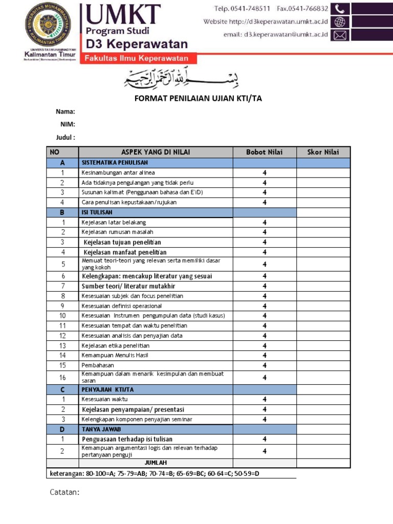 Format Penilaian KTI Penguji 1 (Studi Kasus) | PDF