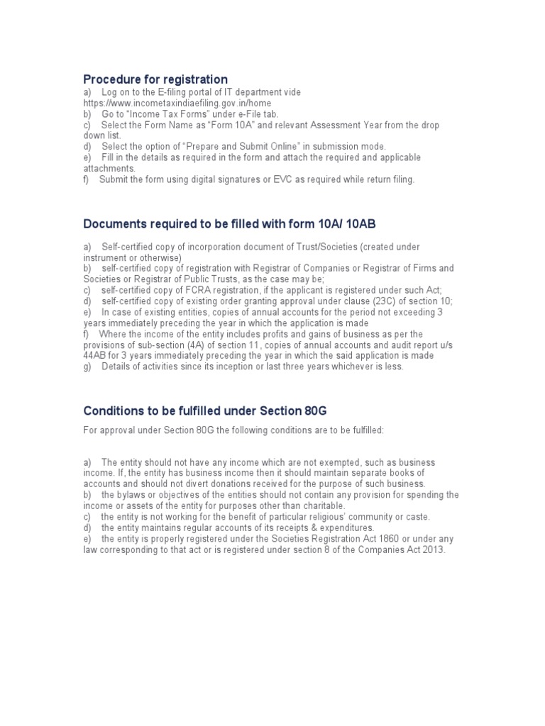 Procedure For 80G Application | PDF | Finance & Money Management | Law
