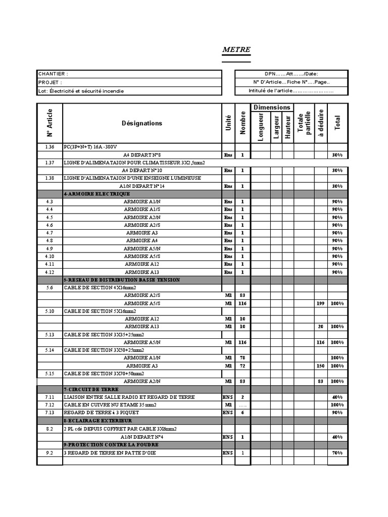 Metré Vierge | PDF | Microsoft Excel | Suite Office pour Windows