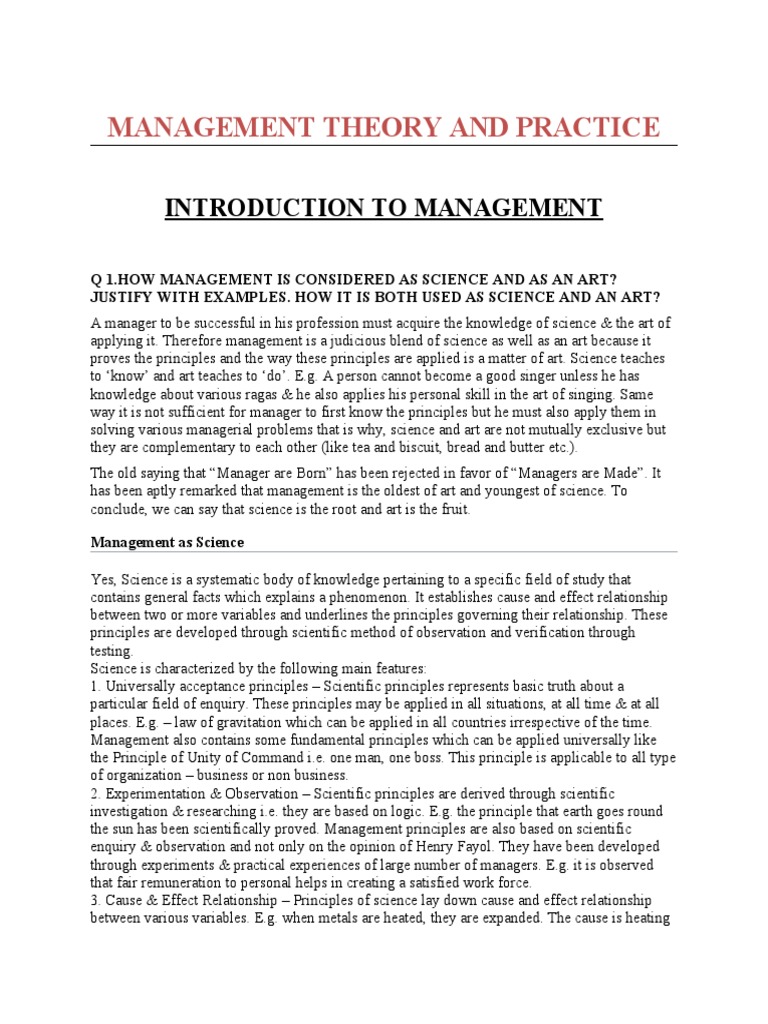 Management Theory and Practice | PDF | Science | Theory