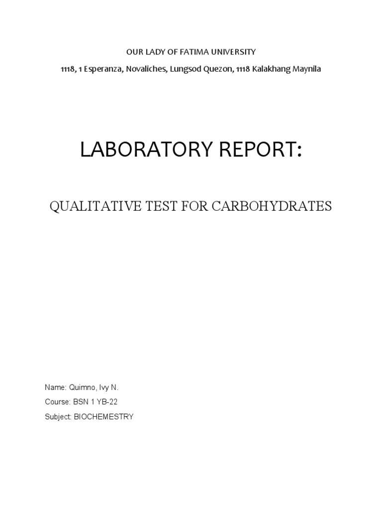 Laboratory Report Qualitative Test For Carbohydrates Download Free