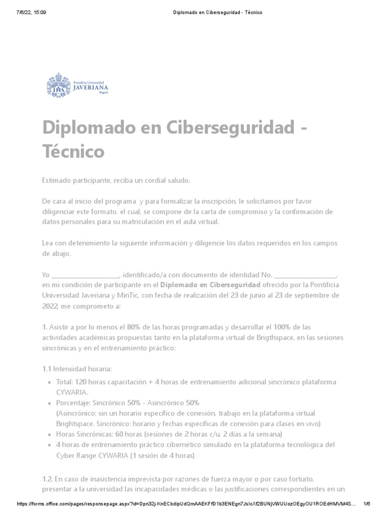 Diplomado En Ciberseguridad Técnico Pdf La Seguridad Informática
