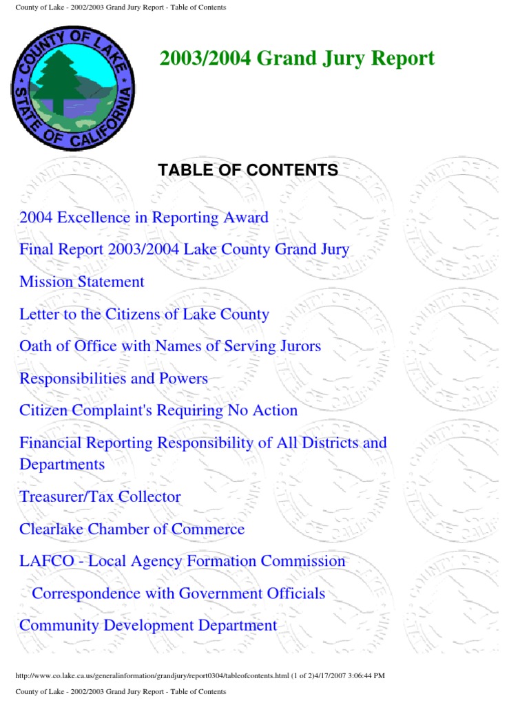 2003-04 Lake County Grand Jury Final Report | PDF | Grand Jury | Law