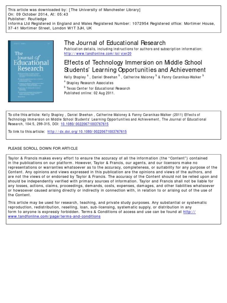 Effects of Technology Immersion On Middle School Students Learning ...