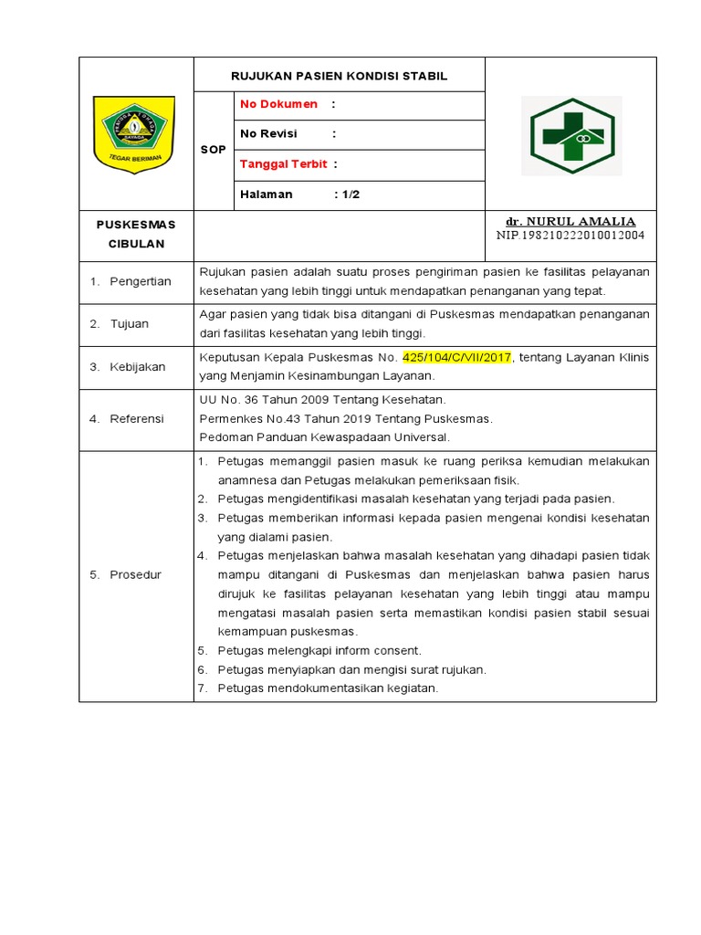 3.7.1.1 EP 1 SOP Rujukan Pasien Stabil Non Emergency UKP | PDF