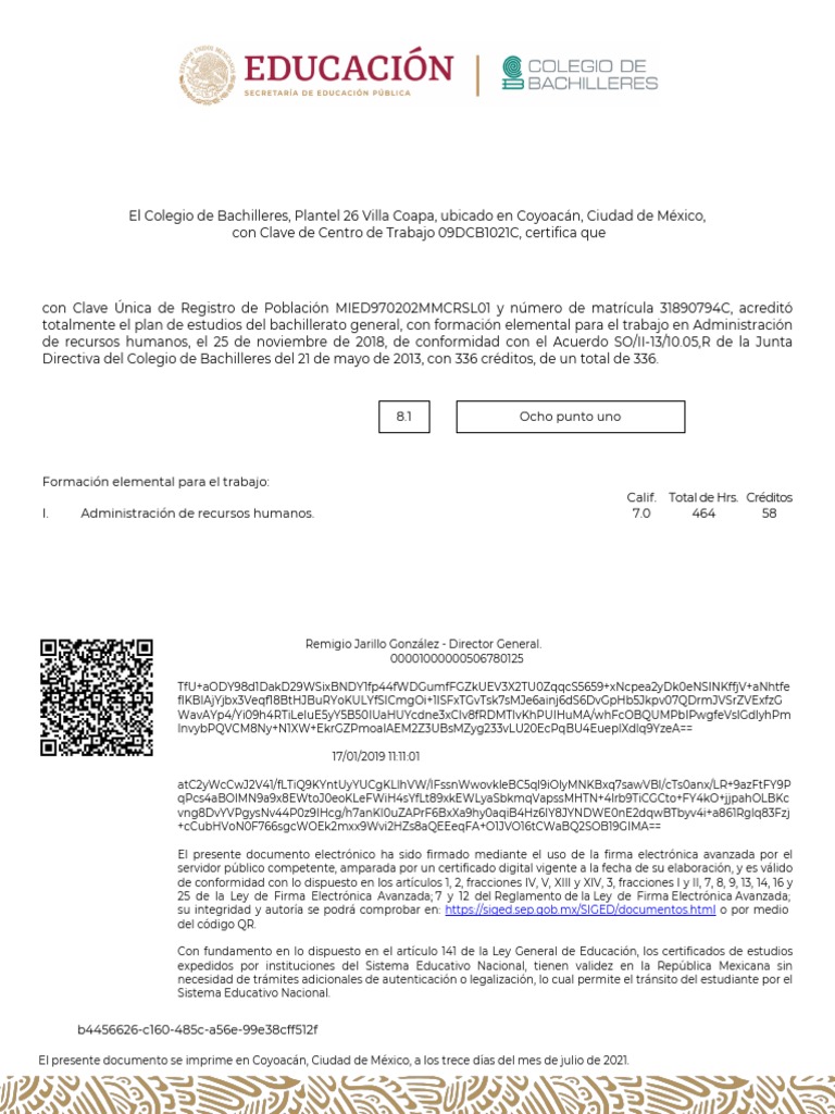 Certificado de Bachillerato | PDF
