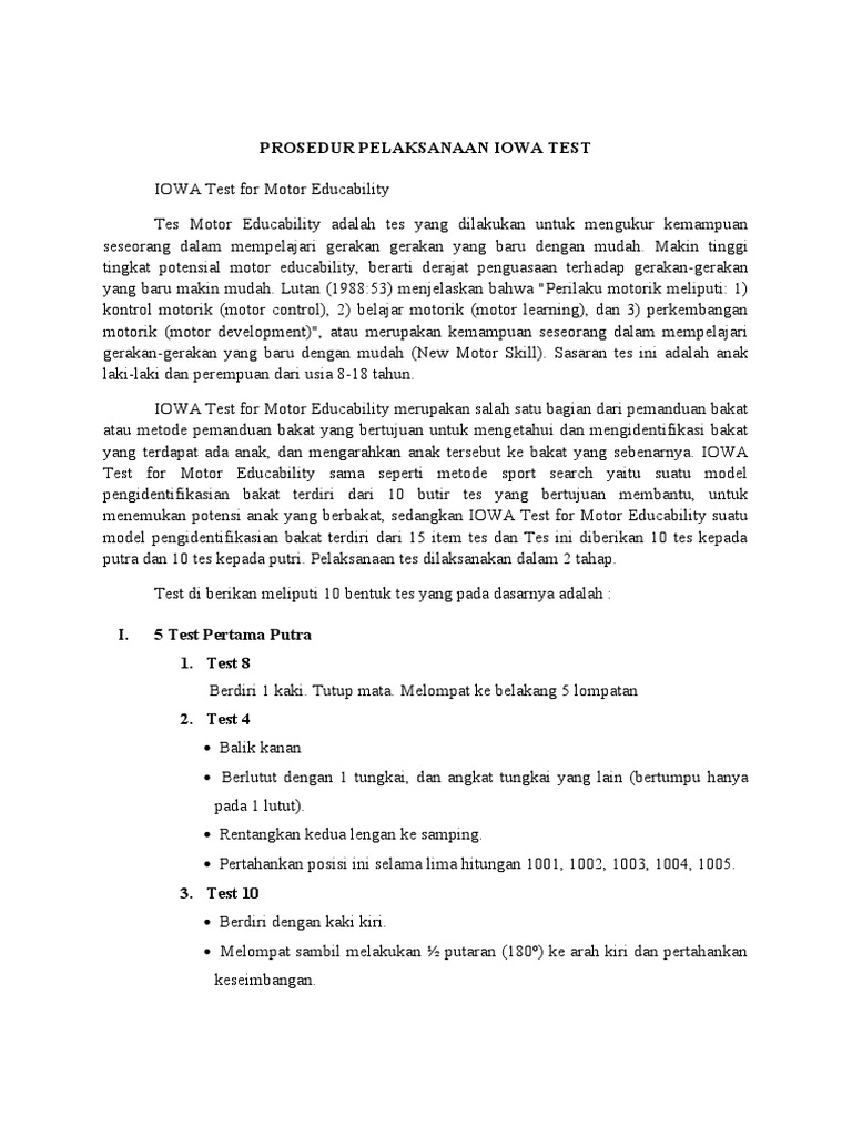 Prosedur Pelaksanaan IOWA Test | PDF