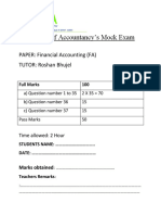 CA School of Accountancy's Mock Exam: PAPER: Financial Accounting (FA) TUTOR: Roshan Bhujel