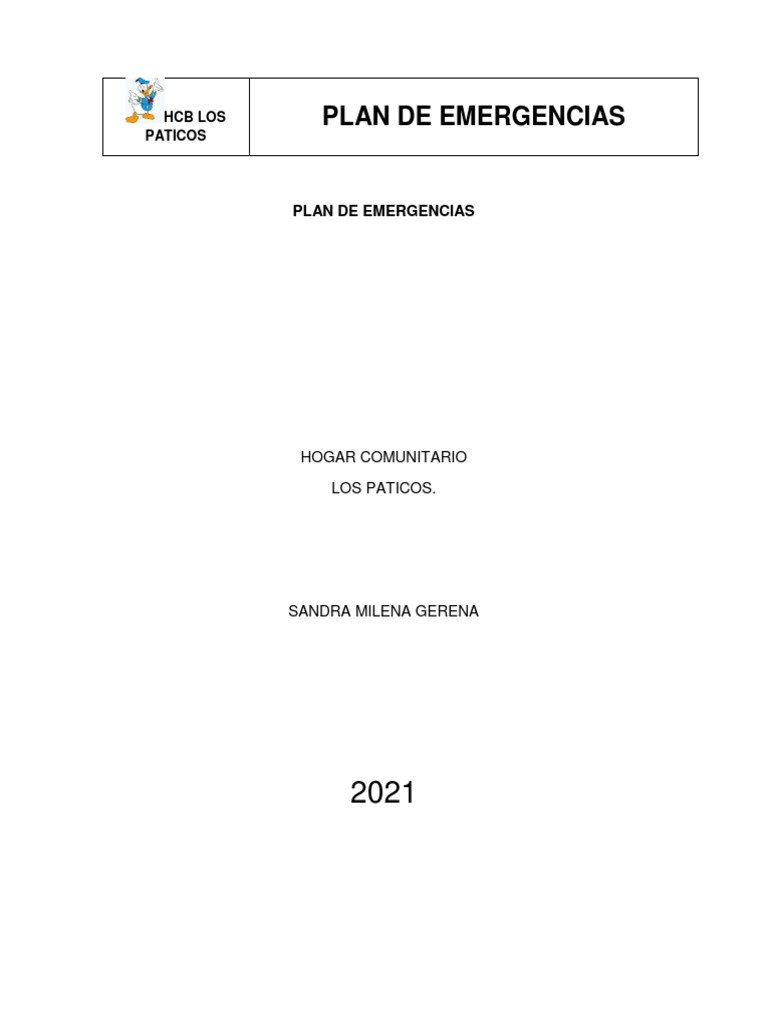 Plan de Emergencias | PDF | Riesgo | Primeros auxilios