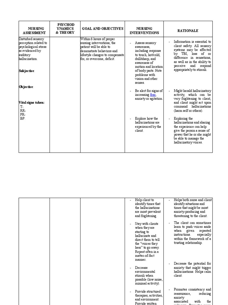 Nursing Care Plan No. 1 3 | PDF | Hallucination | Perception