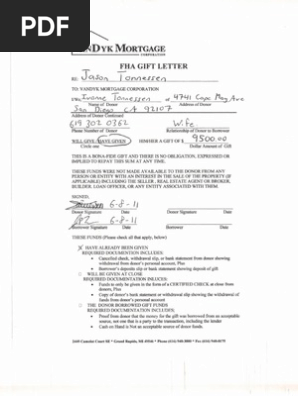 Fha Gift Letter