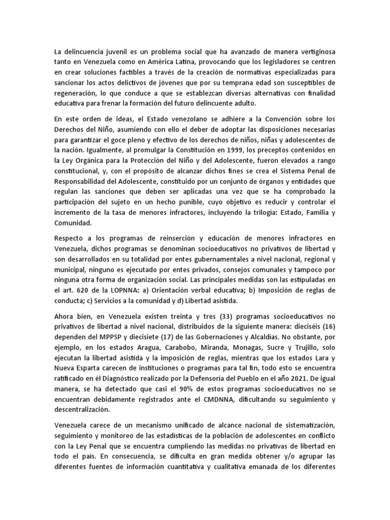 Medidas Socioeducativas en Delincuencia Juvenil | PDF | Venezuela ...