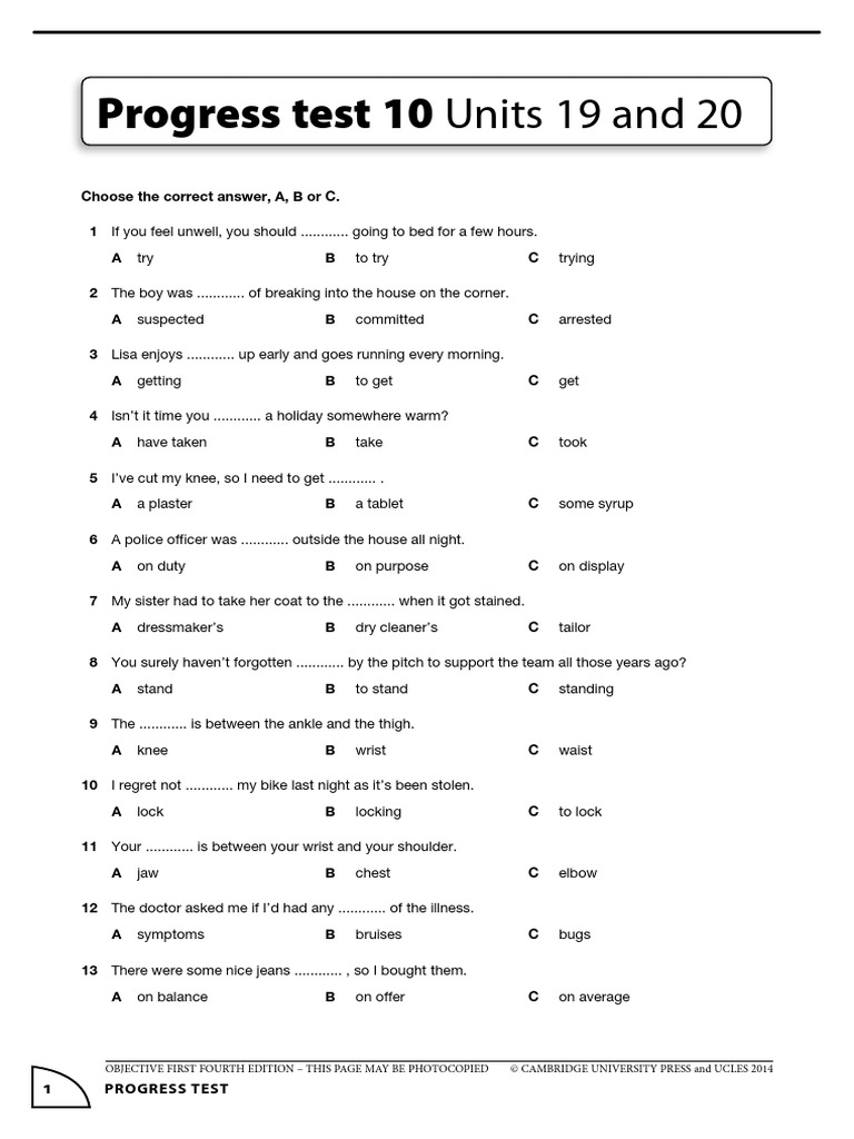 Progress Test 10 Units 19 and 20 | PDF | Justice | Crime & Violence