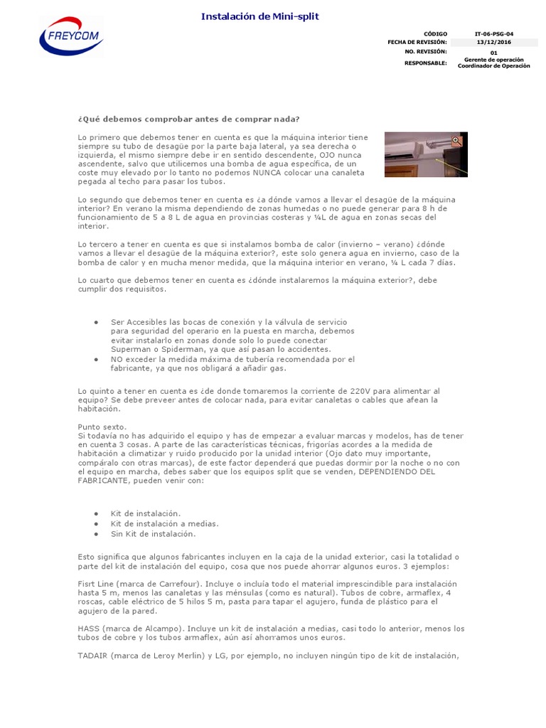 Guía de Instalación de Mini-Split | PDF | Tornillo | Bomba
