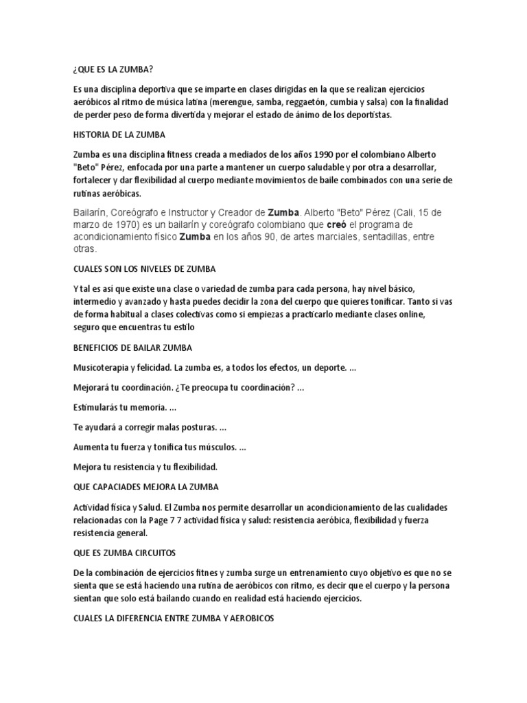 Historia y Concepto de la Zumba | PDF