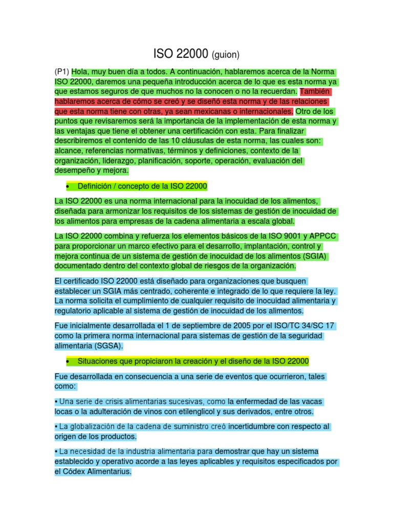 Iso 22000 | PDF | Seguridad alimenticia | Análisis de Riesgo y Puntos ...
