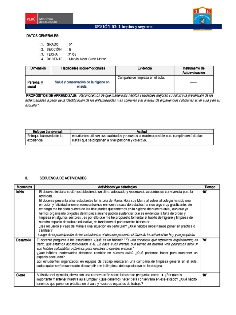 Hábitos saludables y limpieza en el aula | PDF | Salón de clases ...
