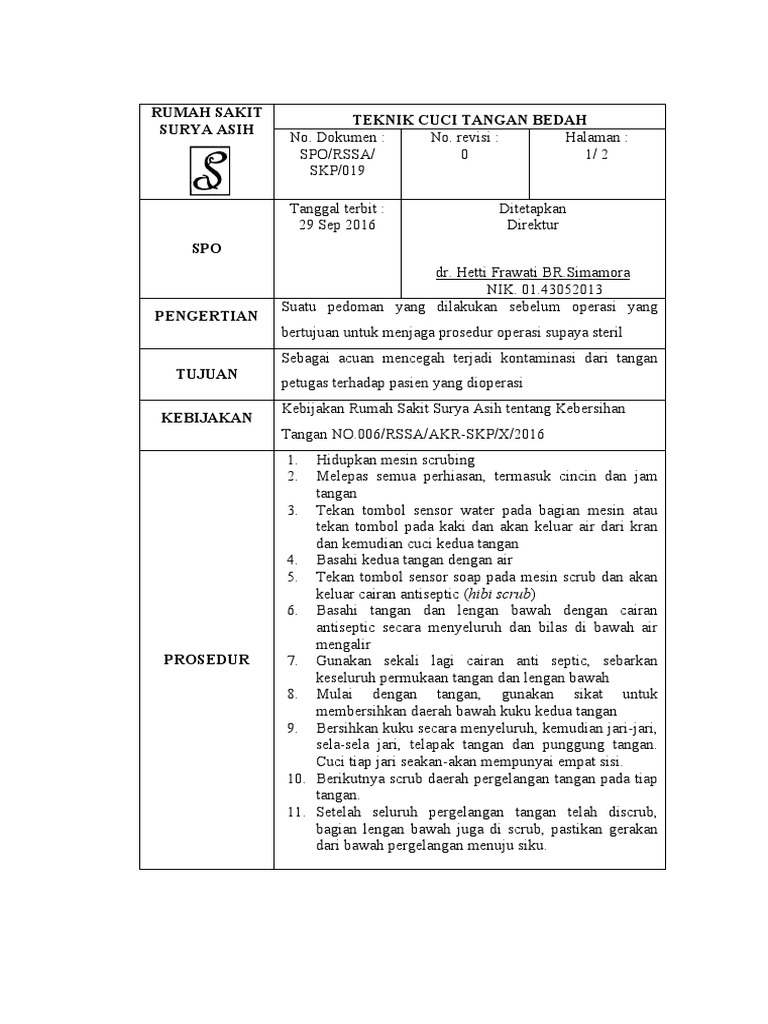 Spo Cuci Tangan Bedah Pdf
