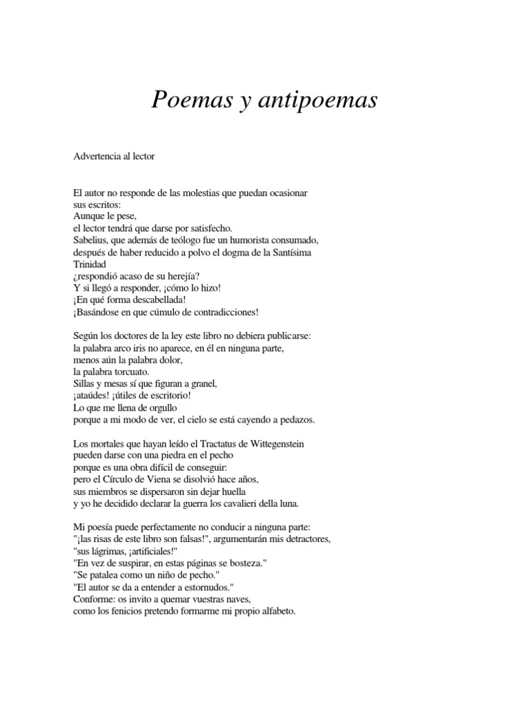 Parra, Nicanor Poemas y Anti Poem As Poesía Vino