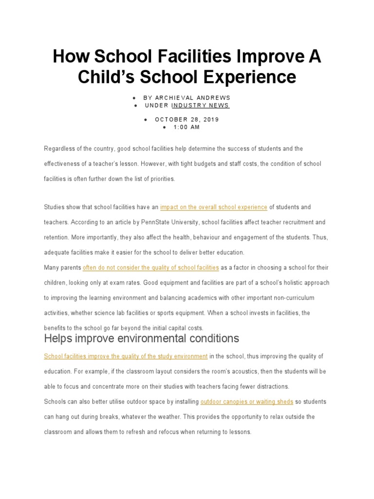 Enhancing Student Experience Through Facilities | PDF | Teachers ...