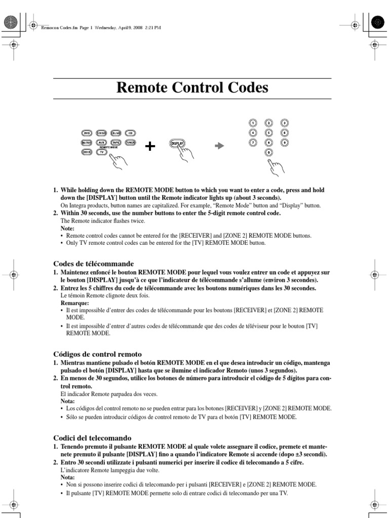 Remote Control Code Entry Guide | PDF | Companies | Consumer Electronics